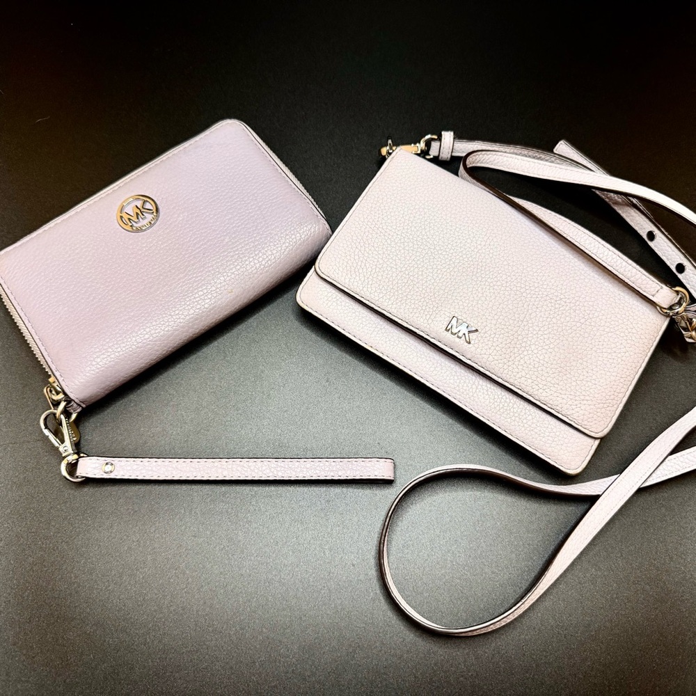 Michael Kors Lavender leather crossbody and wallet bundle